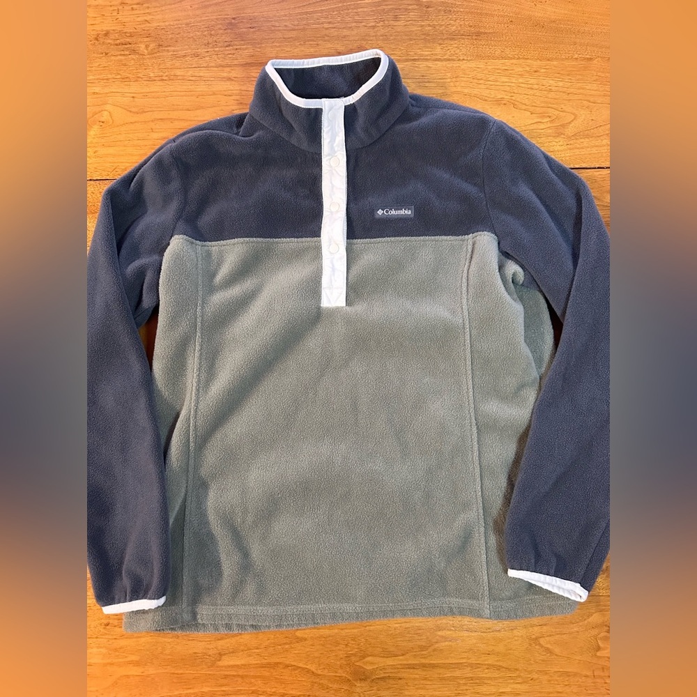 Columbia Pullover Adult XL green Gray Fleece Quarter Snap Button Womens
